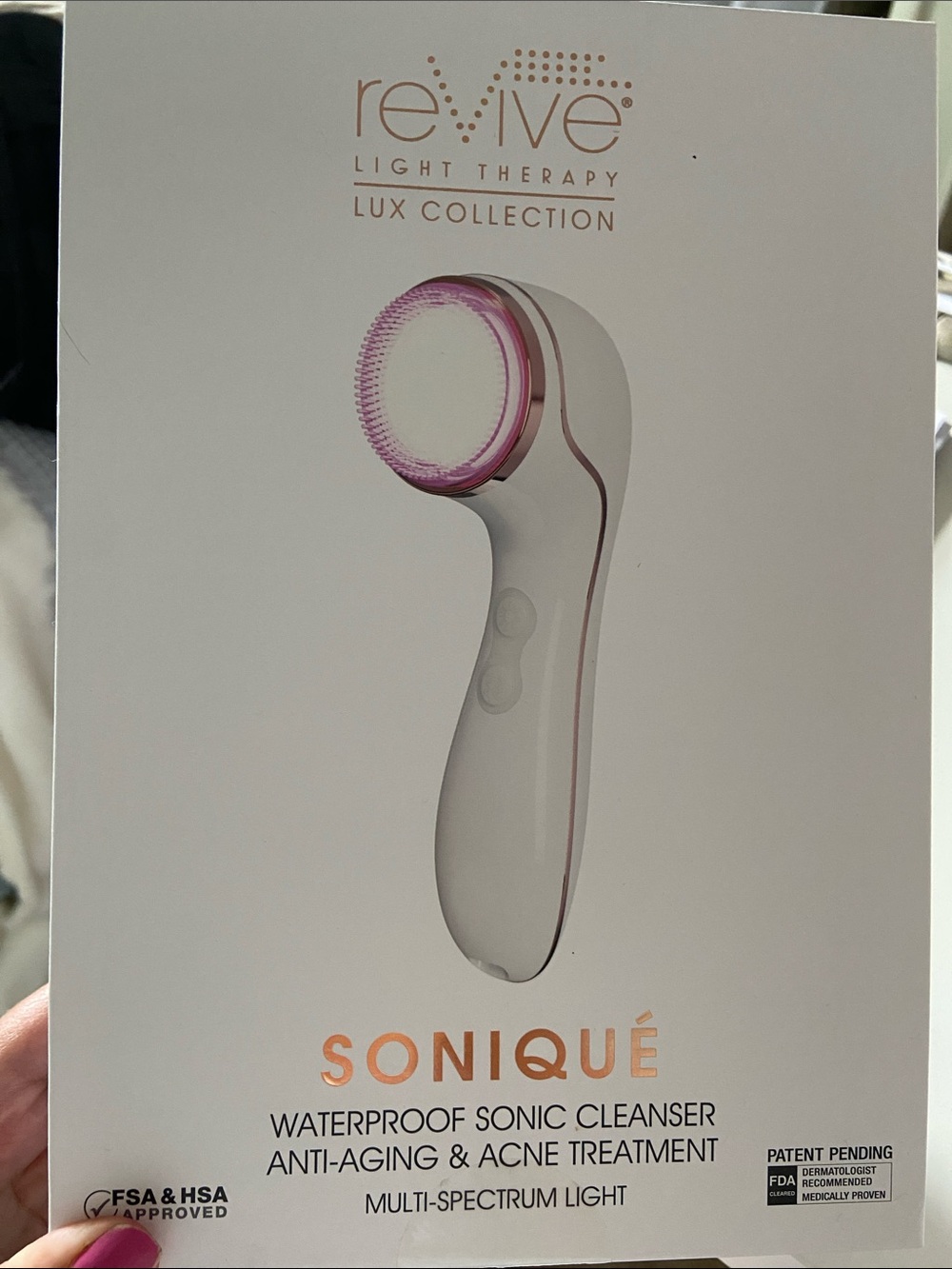 Sonique Revive Lux White Facial Sonic Cleanser with Pink Accent - NIB